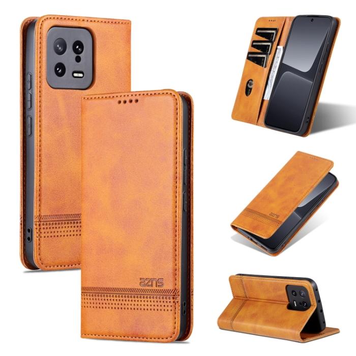 Bild 1, AZNS Xiaomi 13 5G Fodral Flip Läder Ljus Brun