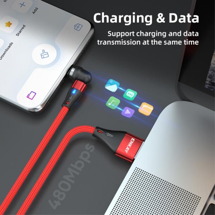 Bild 6, ENKAY 2m 3in1 USB-C / Lightning / MicroUSB 360° Magnetkabel Grön