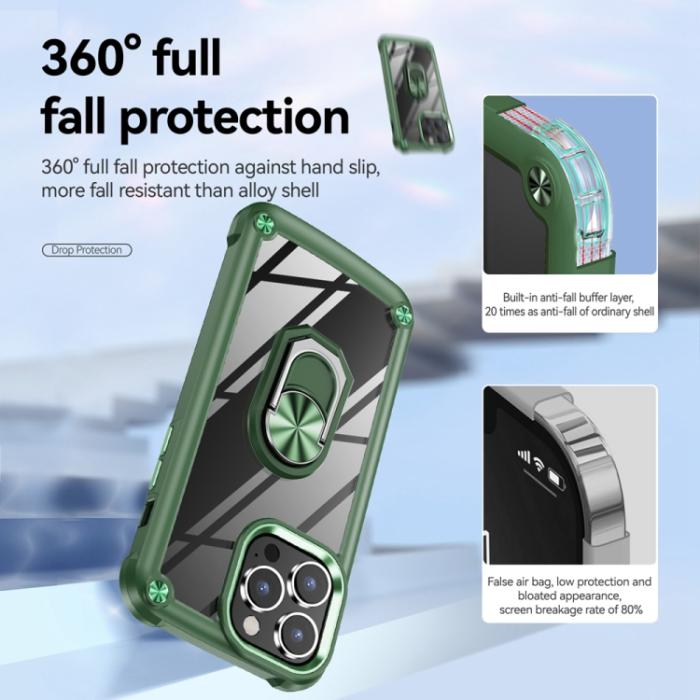 Bild 5, iPhone 15 Pro Skal Shockproof Armor Ring Grön