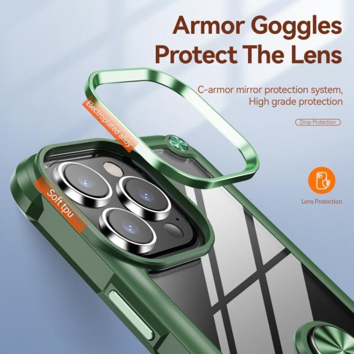 Bild 6, iPhone 15 Pro Skal Shockproof Armor Ring Grön