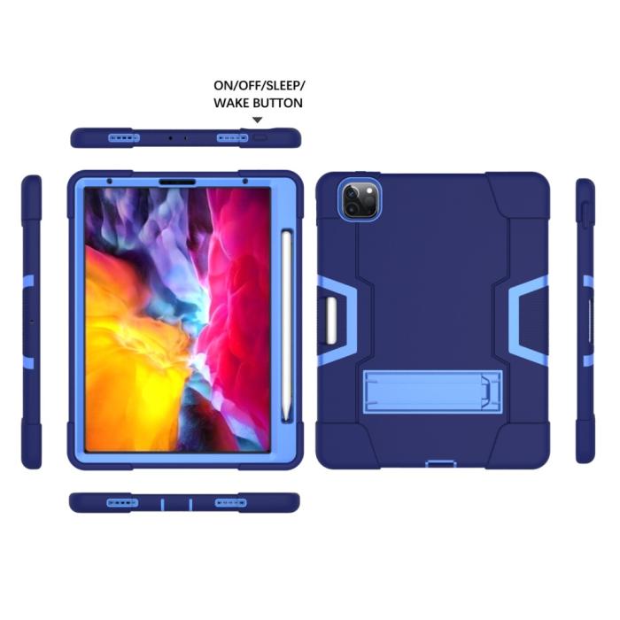Bild 3, iPad Pro 12.9 (2020/2021) - Shockproof Skal Med Kickstand - Mörk Blå/Blå