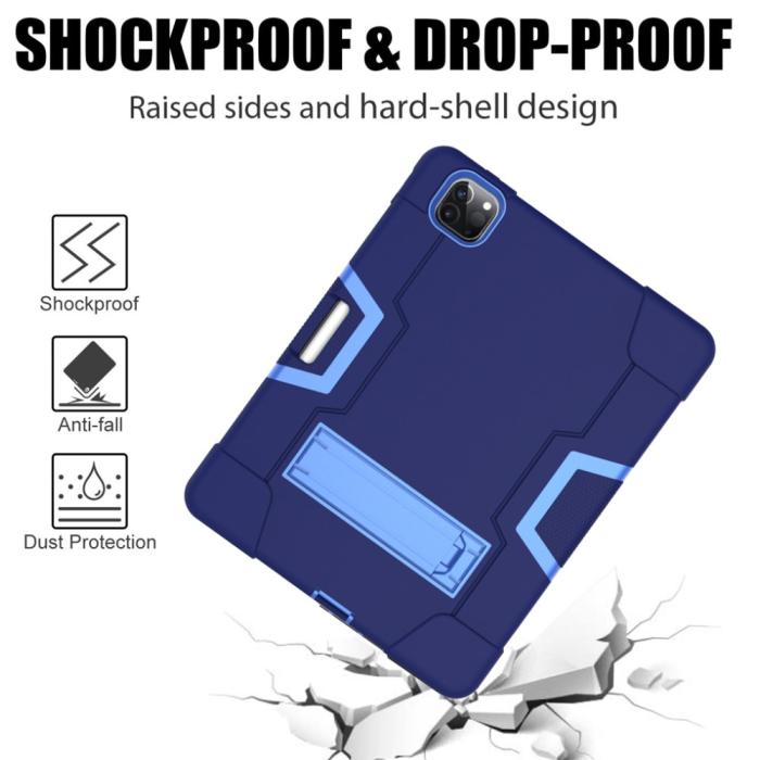 Bild 4, iPad Pro 12.9 (2020/2021) - Shockproof Skal Med Kickstand - Mörk Blå/Blå