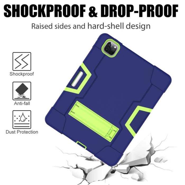 Bild 4, iPad Pro 12.9 (2020/2021) - Shockproof Skal Med Kickstand - Mörk Blå/Grön