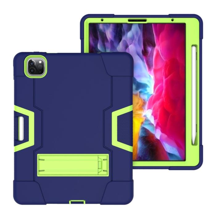 Bild 5, iPad Pro 12.9 (2020/2021) - Shockproof Skal Med Kickstand - Mörk Blå/Grön