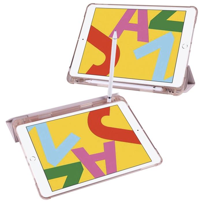 Bild 3, iPad 10.2 2019/2020/2021 Fodral Tri-Fold Med Pennhållare Roséguld