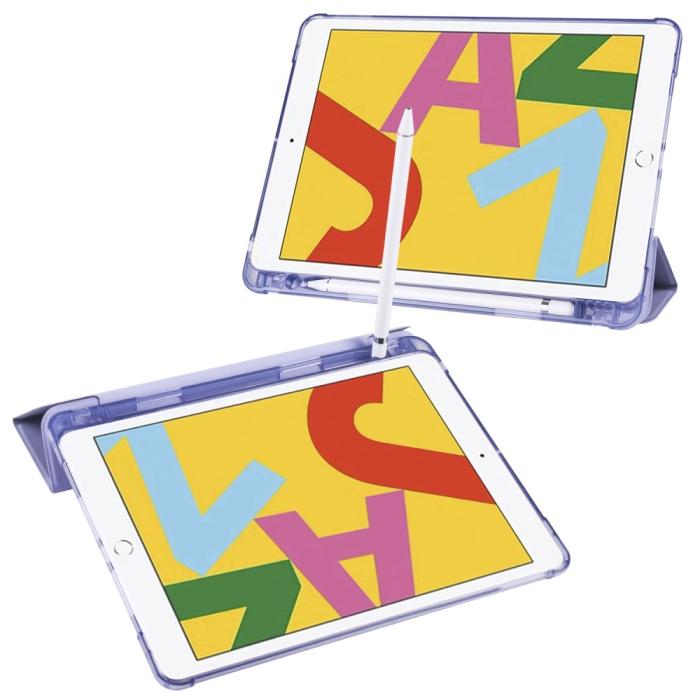 Bild 3, iPad 10.2 2019/2020/2021 Fodral Tri-Fold Med Pennhållare Grålila