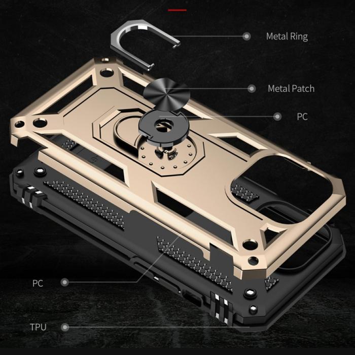 Bild 6, iPhone 13 Pro Max - Shockproof Hybrid Armor Ring Skal - Guld