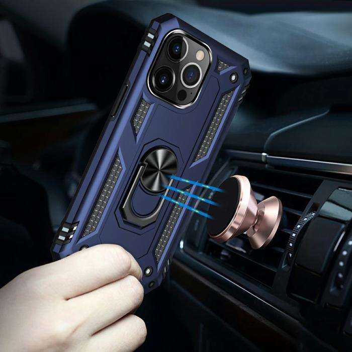 Bild 3, iPhone 13 Pro Max - Shockproof Hybrid Armor Ring Skal - Blå