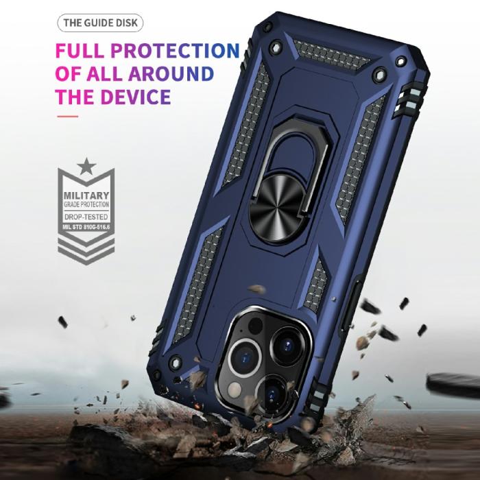 Bild 4, iPhone 13 Pro Max - Shockproof Hybrid Armor Ring Skal - Blå