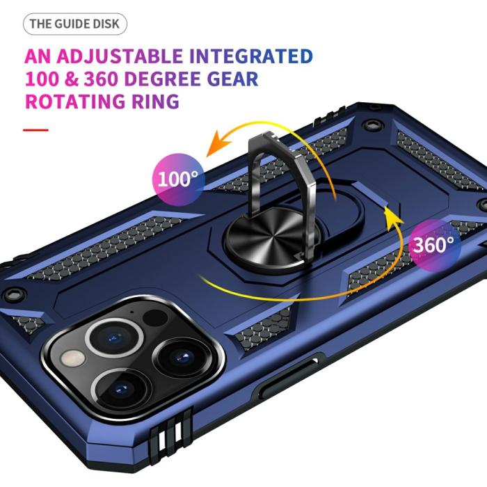 Bild 5, iPhone 13 Pro Max - Shockproof Hybrid Armor Ring Skal - Blå