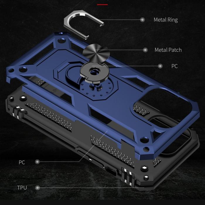 Bild 6, iPhone 13 Pro Max - Shockproof Hybrid Armor Ring Skal - Blå