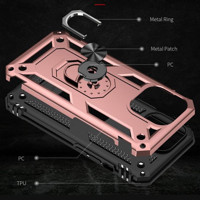 Bild 6, iPhone 13 Pro Max - Shockproof Hybrid Armor Ring Skal - Roséguld