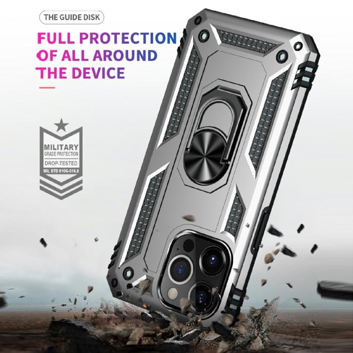 Bild 4, iPhone 13 Pro Max - Shockproof Hybrid Armor Ring Skal - Silver