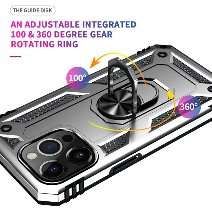 Bild 5, iPhone 13 Pro Max - Shockproof Hybrid Armor Ring Skal - Silver