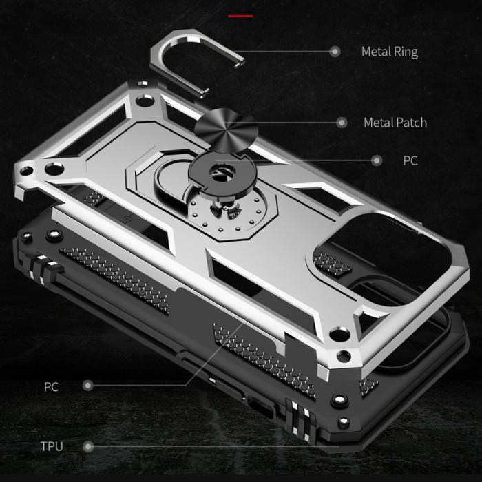 Bild 6, iPhone 13 Pro Max - Shockproof Hybrid Armor Ring Skal - Silver