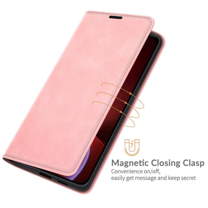 Bild 3, iPhone 13 Pro Max - Solid Läder Flip Fodral - Ljus Rosa