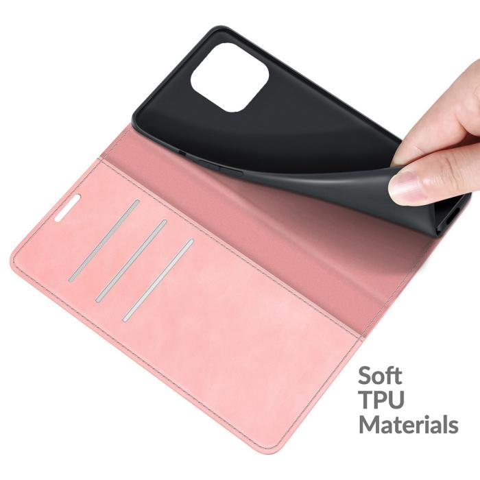 Bild 4, iPhone 13 Pro Max - Solid Läder Flip Fodral - Ljus Rosa