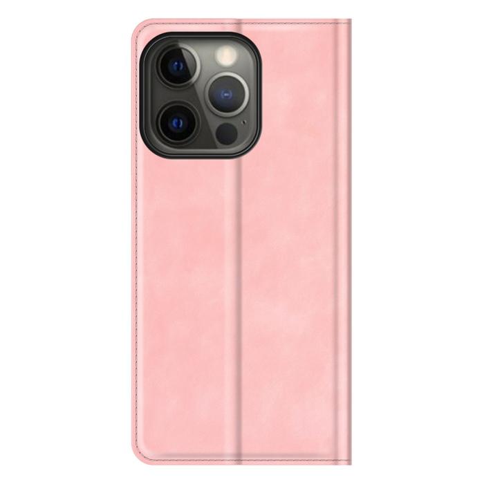 Bild 5, iPhone 13 Pro Max - Solid Läder Flip Fodral - Ljus Rosa