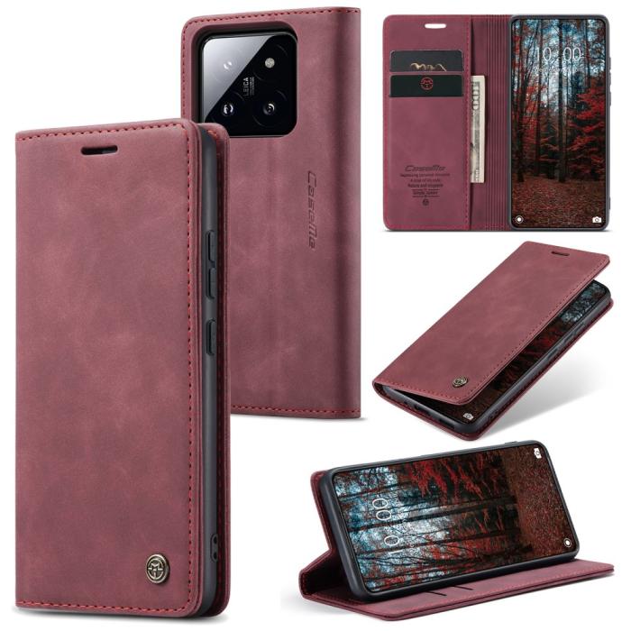 Bild 1, CASEME Xiaomi 14 Fodral Flip Läder Röd