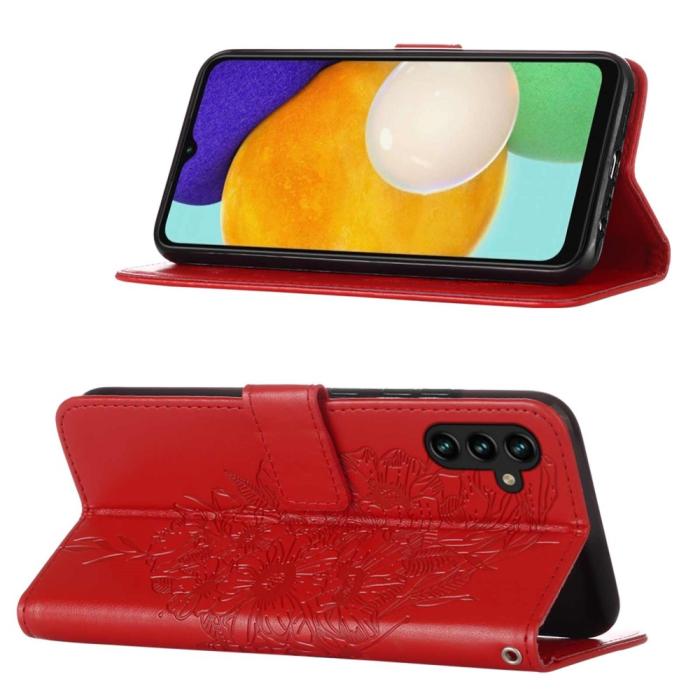 Bild 3, Samsung Galaxy A54 5G Fodral Med Fjäril Tryck Röd