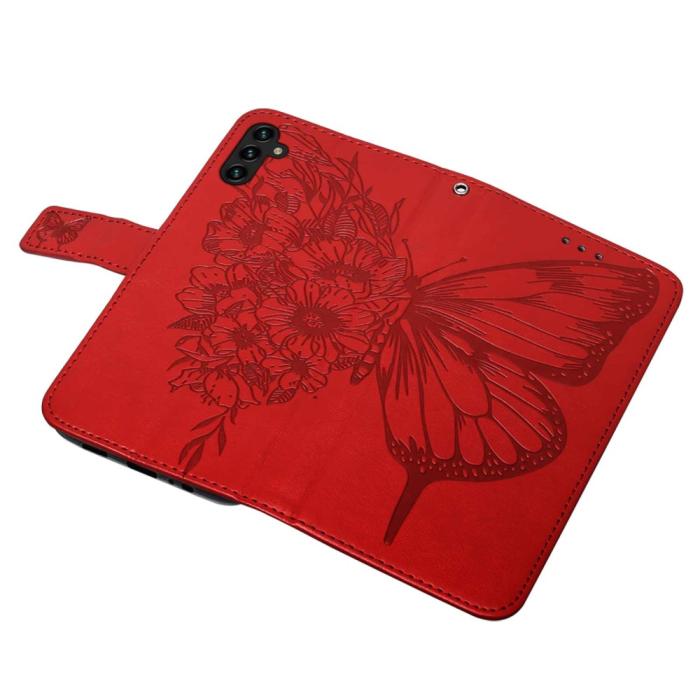 Bild 4, Samsung Galaxy A54 5G Fodral Med Fjäril Tryck Röd