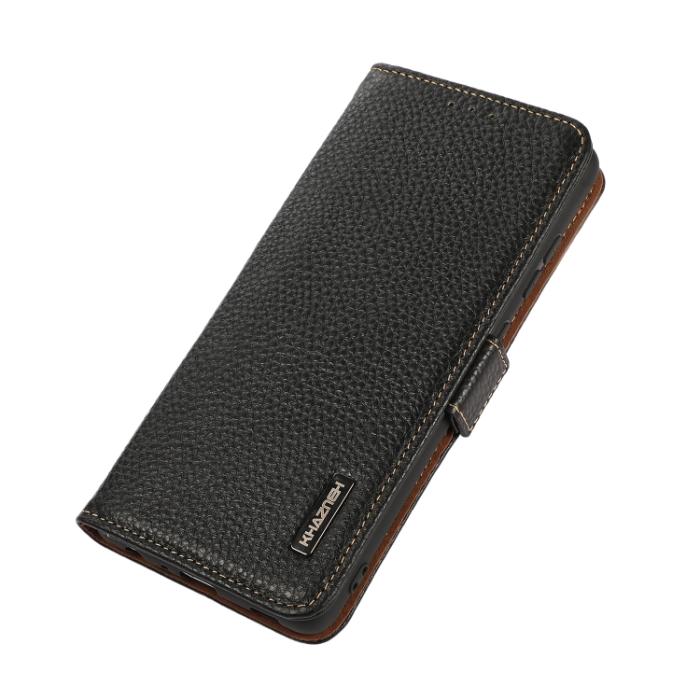 Bild 4, KHAZNEH Samsung Galaxy S22 Fodral RFID Litchi Äkta Läder Svart