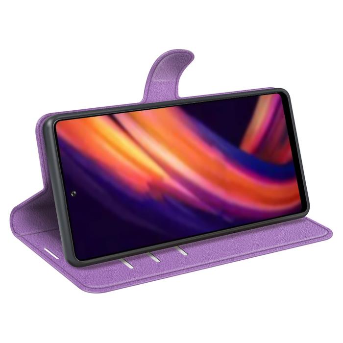 Bild 6, Motorola Edge 30 Pro Fodral Litchi Textur Lila