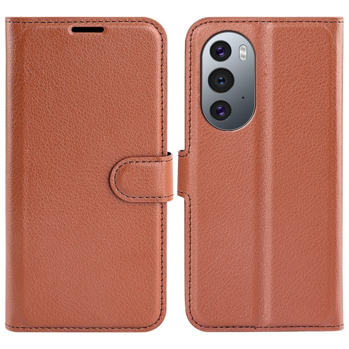Bild 1, Motorola Edge 30 Pro Fodral Litchi Textur Brun