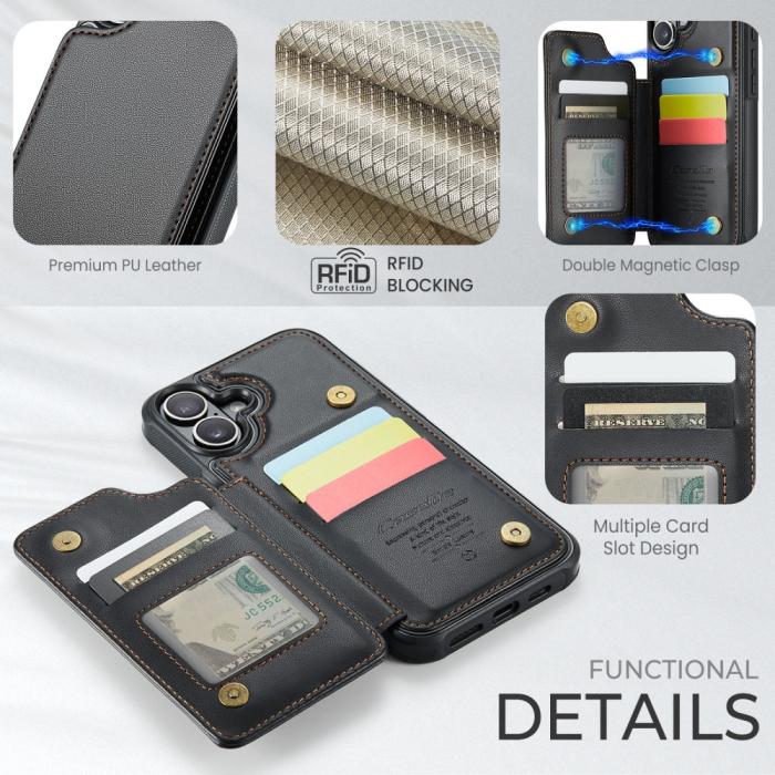Bild 4, CASEME iPhone 16 Plus Skal RFID Kickstand Plånbok Svart