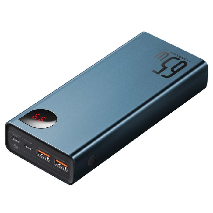 Bild 2, Baseus 65W 20000 mAh Power Bank USB-C/USB-A/MicroUSB QC PD Blå