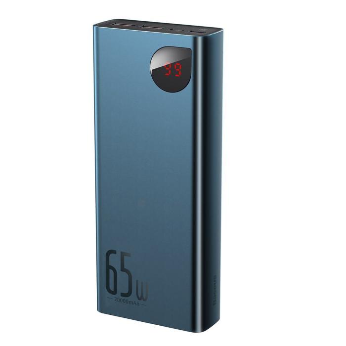 Bild 3, Baseus 65W 20000 mAh Power Bank USB-C/USB-A/MicroUSB QC PD Blå