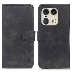 KHAZNEH Motorola Edge 50 Ultra 5G Fodral Retro L&auml;der Svart