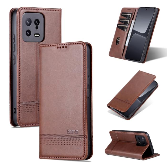 Bild 1, AZNS Xiaomi 13 5G Fodral Flip Läder Mörk Brun