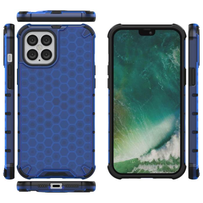 Bild 2, iPhone 12 Pro Max - Armor Honeycomb Textur - Blå