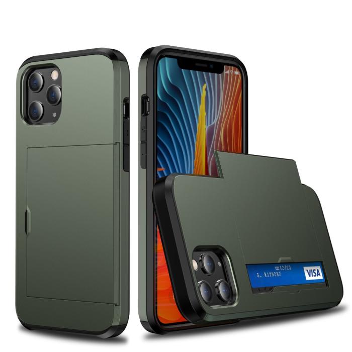 Bild 1, iPhone 12 Pro Max - Hybrid Skal Med Kortfack - Grön