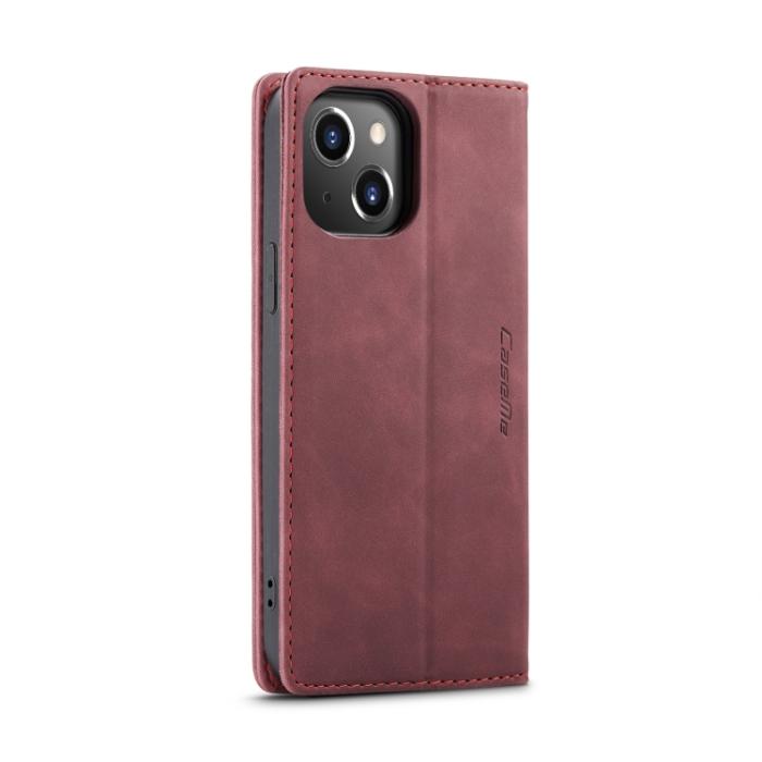 Bild 3, CASEME iPhone 14 Plus Fodral Flip Retro Läder Vinröd