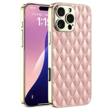 GKK iPhone 16 Pro Skal Diamond Hybrid L&auml;der Rosa