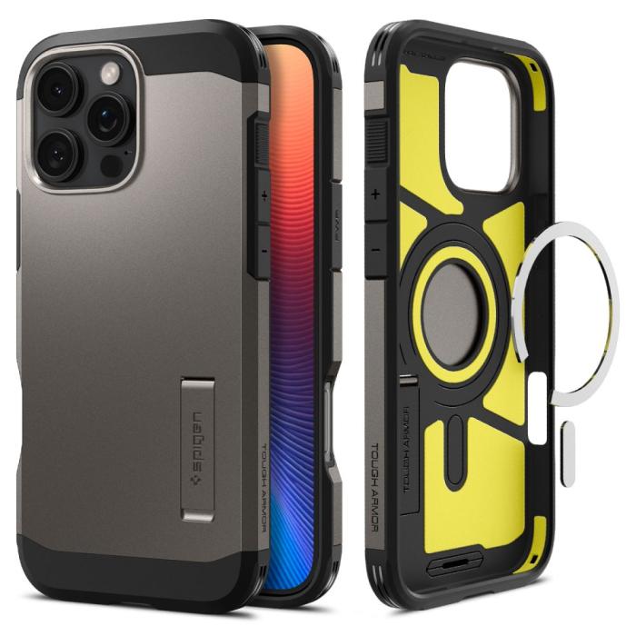 Bild 1, Spigen iPhone 16 Pro Skal MagSafe Mag Tough Armor Gunmetal