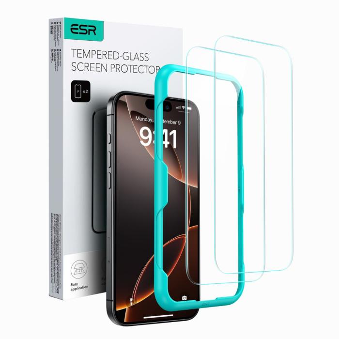 Bild 1, ESR iPhone 16 Pro 2-PACK Skärmskydd Med Ram Härdat Glas Transparent
