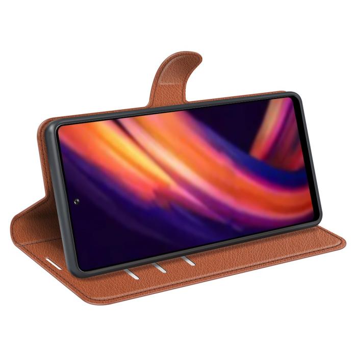 Bild 6, Motorola Edge 30 Pro Fodral Litchi Textur Brun