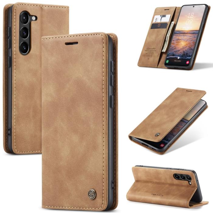 Bild 1, CASEME Galaxy S24 Plus Fodral Flip Retro Läder Brun
