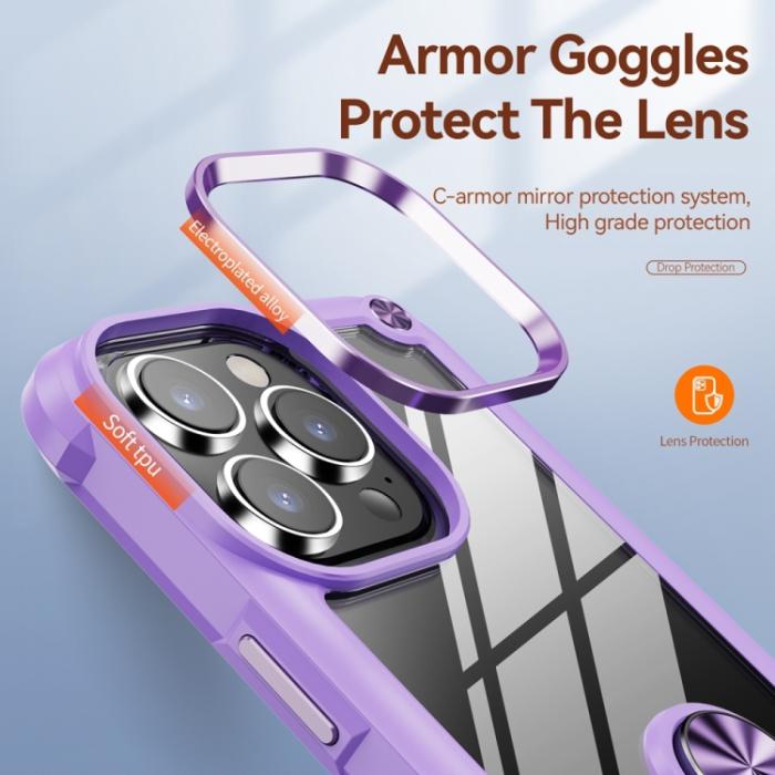 Bild 6, iPhone 15 Pro Skal Shockproof Armor Ring Lila