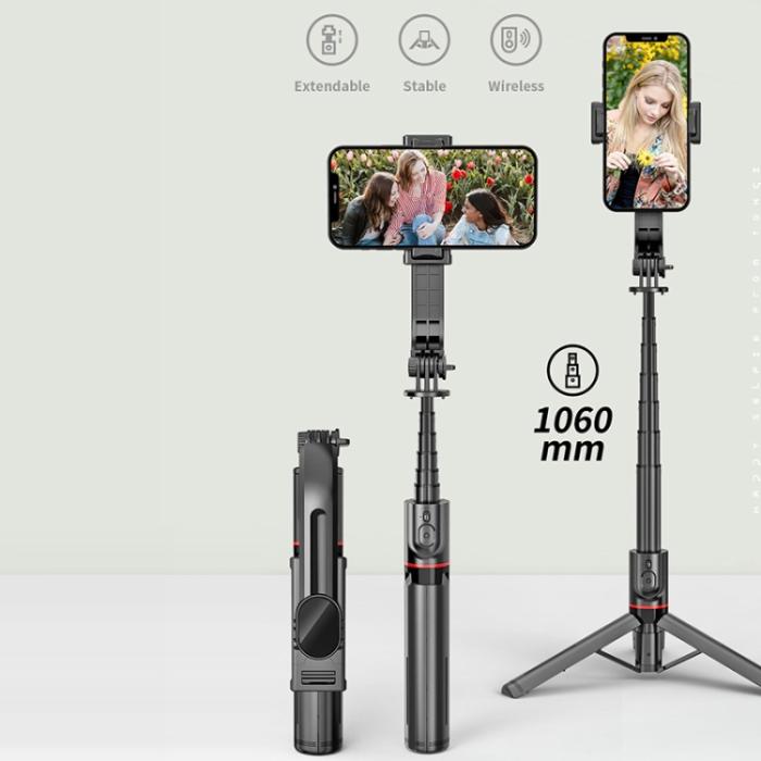 Bild 3, Selfie Stick Tripod 106 cm Trådlös Bluetooth Svart