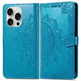 iPhone 16 Pro Fodral Mandala Läder Blå