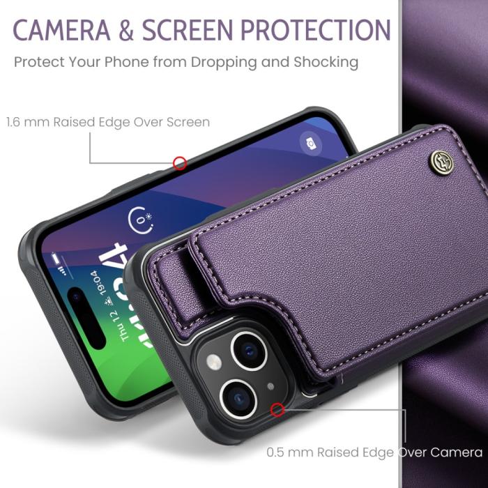 Bild 5, CASEME iPhone 15 Plus Skal RFID Kickstand Plånbok Lila
