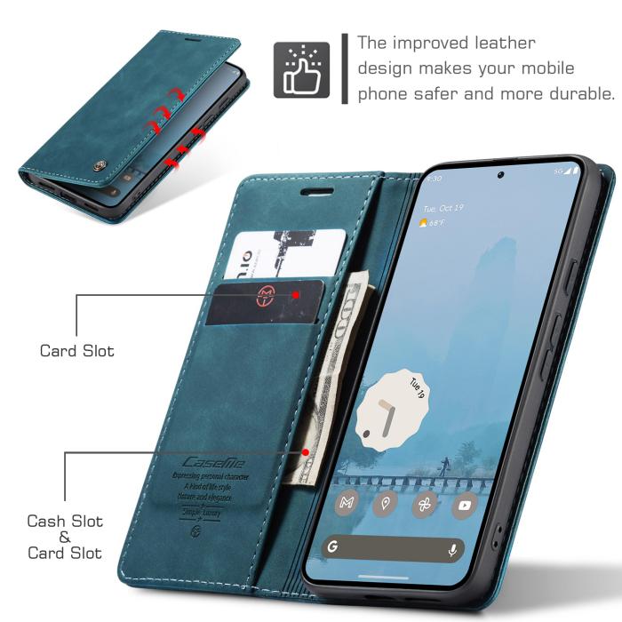 Bild 3, CASEME Google Pixel 10a Fodral Flip Retro Läder Blå