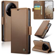 CASEME Xiaomi 14 Ultra Fodral L&auml;der RFID Brun