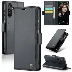 CASEME Samsung Galaxy A16 Fodral L&auml;der RFID Svart