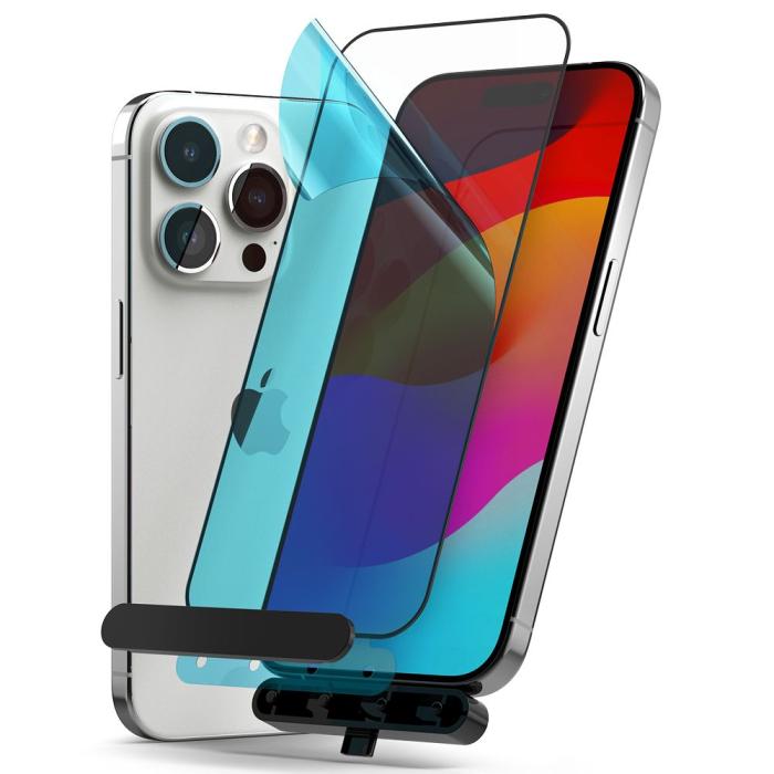 Bild 2, Ringke iPhone 15 Pro Max Skärmskydd Härdat Glas Svart