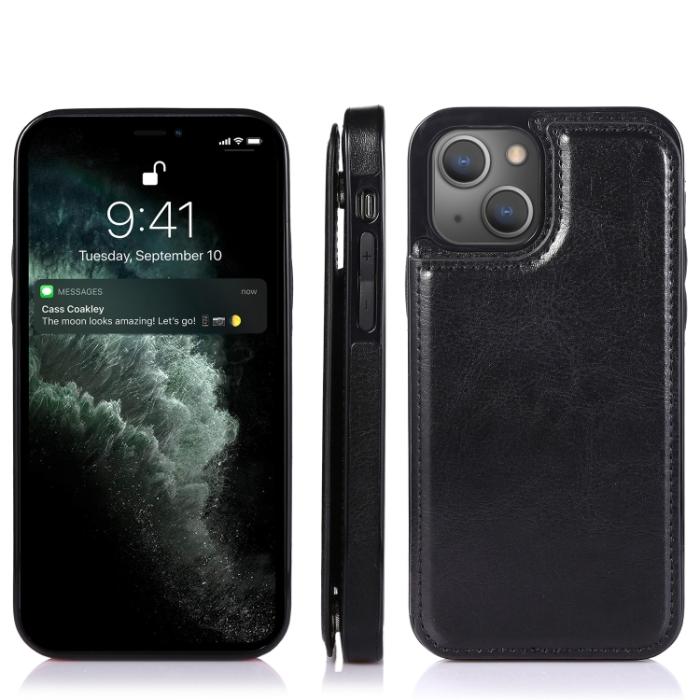 Bild 2, iPhone 14 Läder Skal Med Kortfack Svart